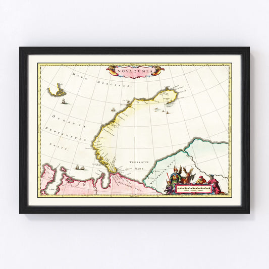 vintage map of Nova Zembla, Russia, 1665