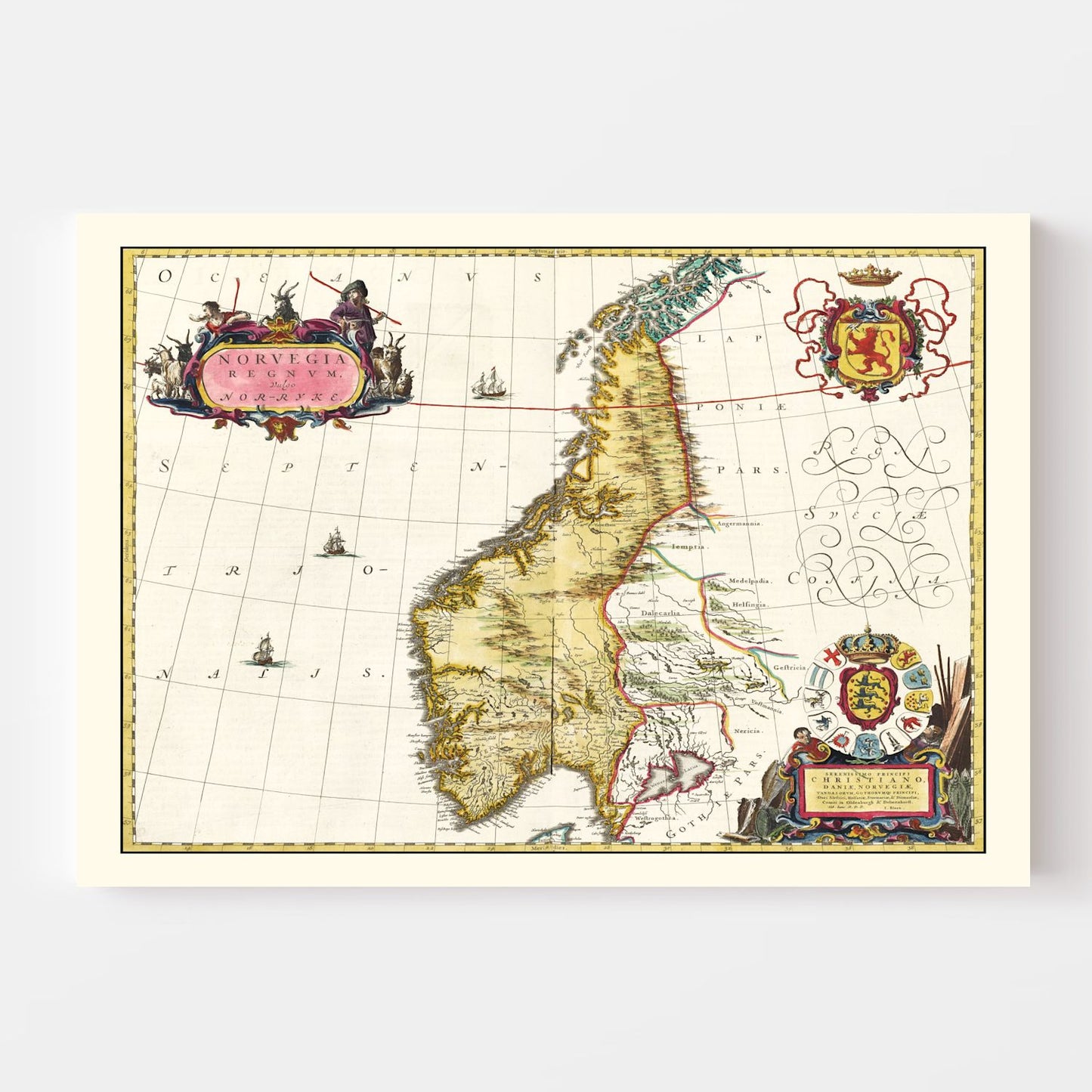 Vintage Map of Norway, 1665