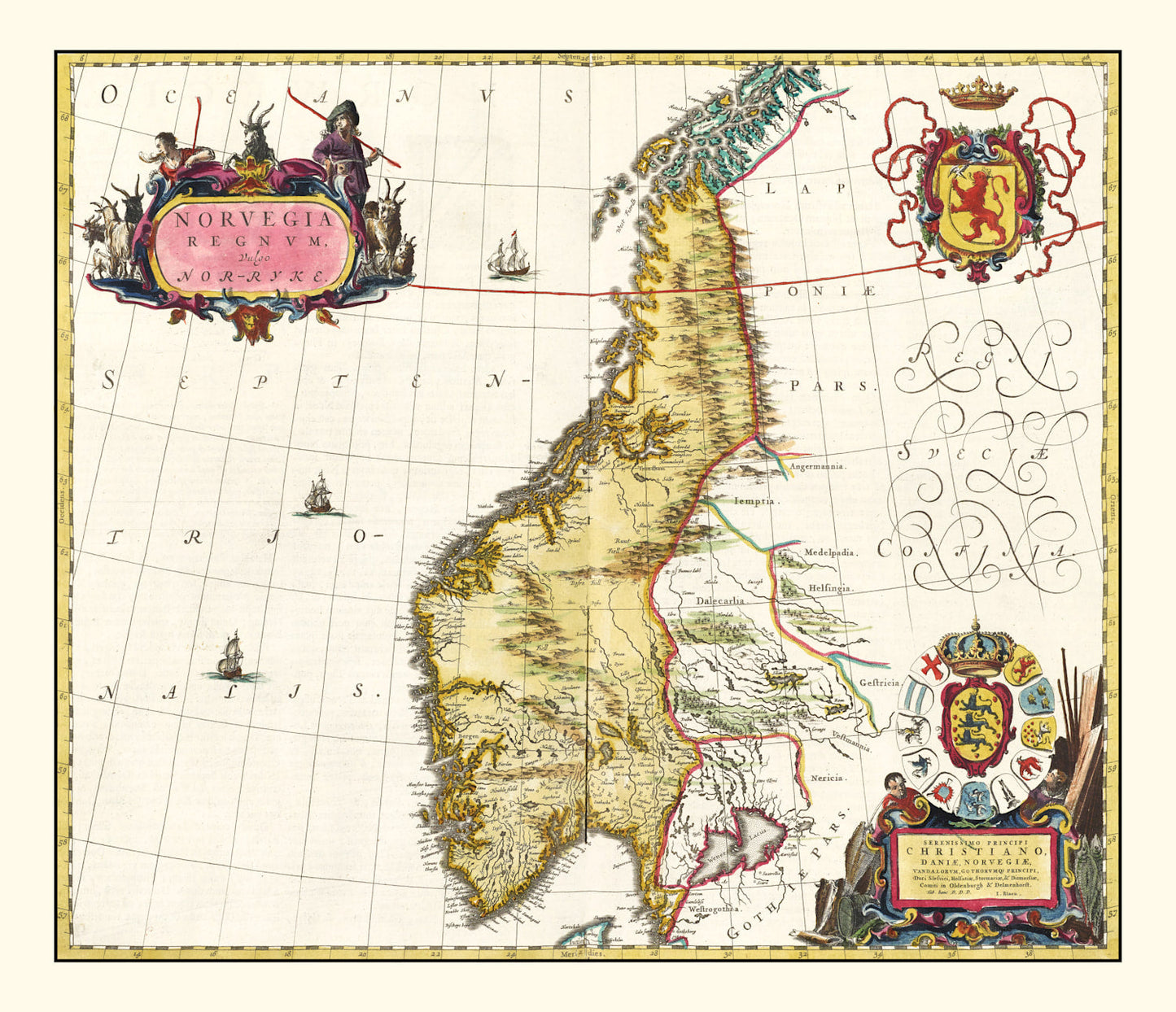 Vintage Map of Norway, 1665