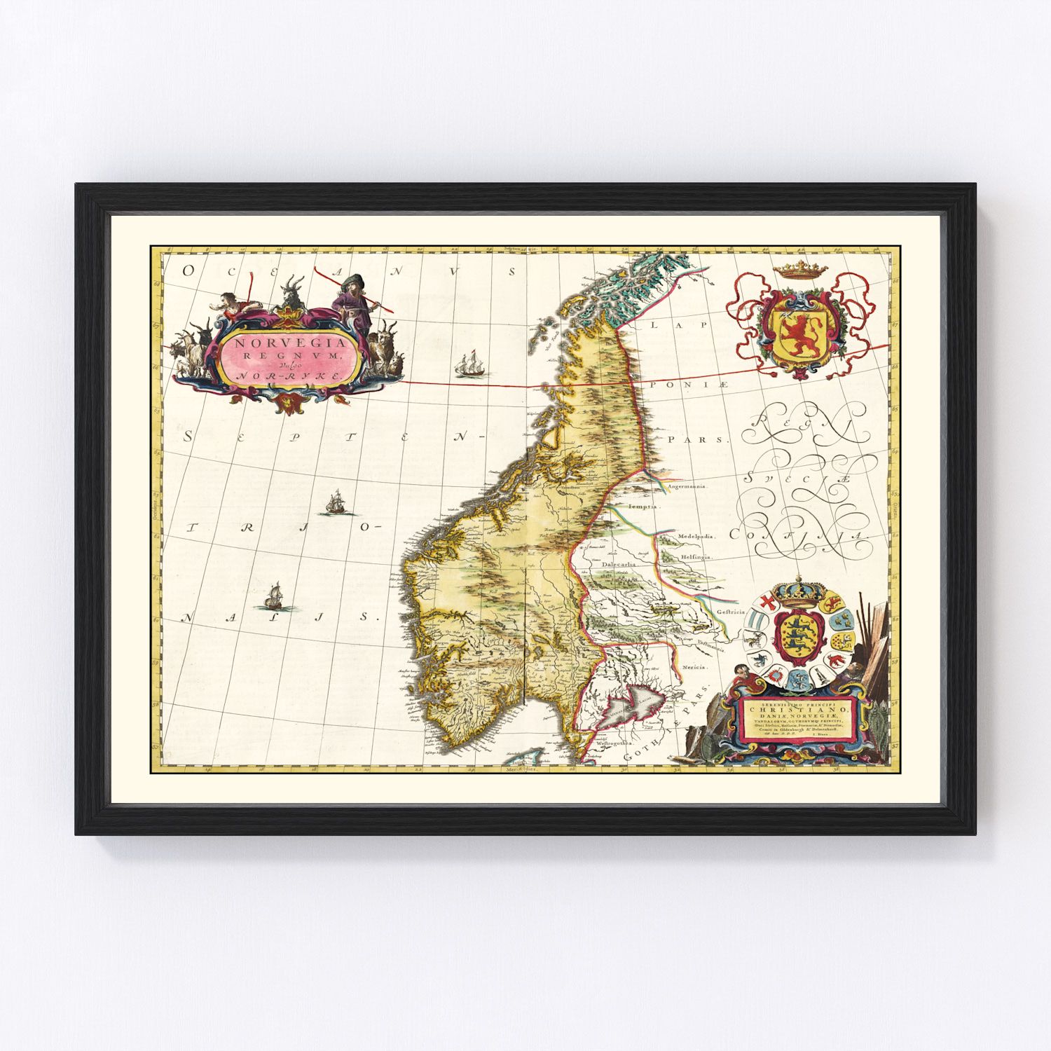 vintage map of Norway, 1665
