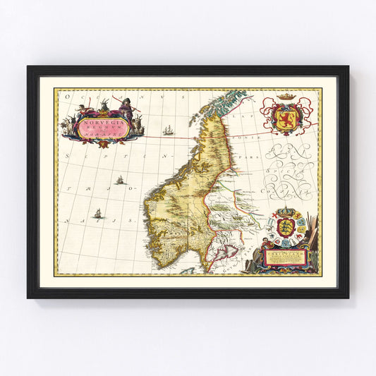 vintage map of Norway, 1665