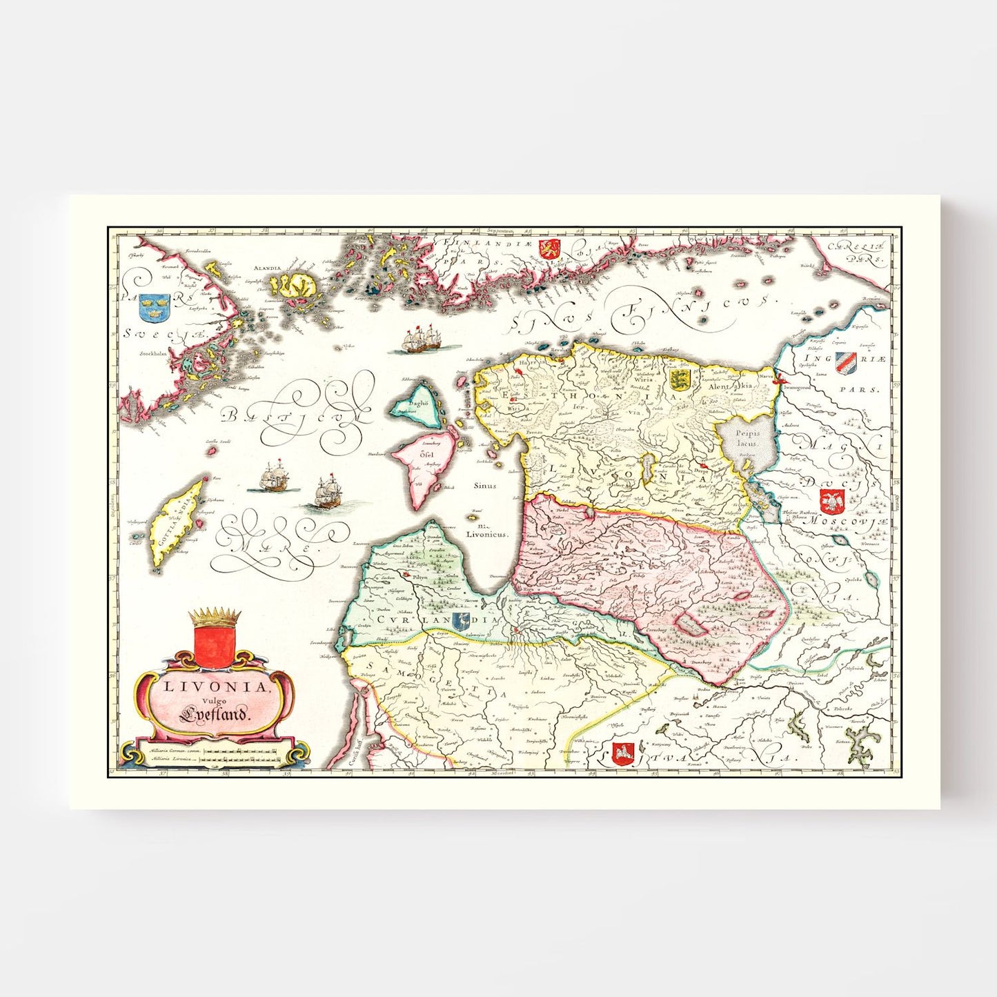 Vintage Map of Estonia, Latvia & Lithuania, 1665