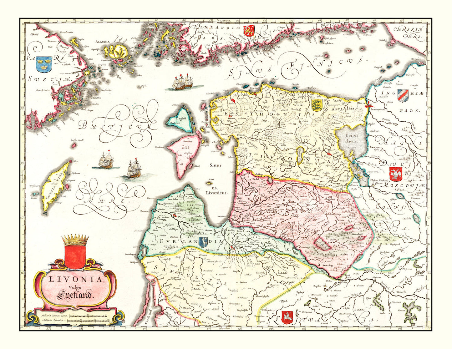 Vintage Map of Estonia, Latvia & Lithuania, 1665