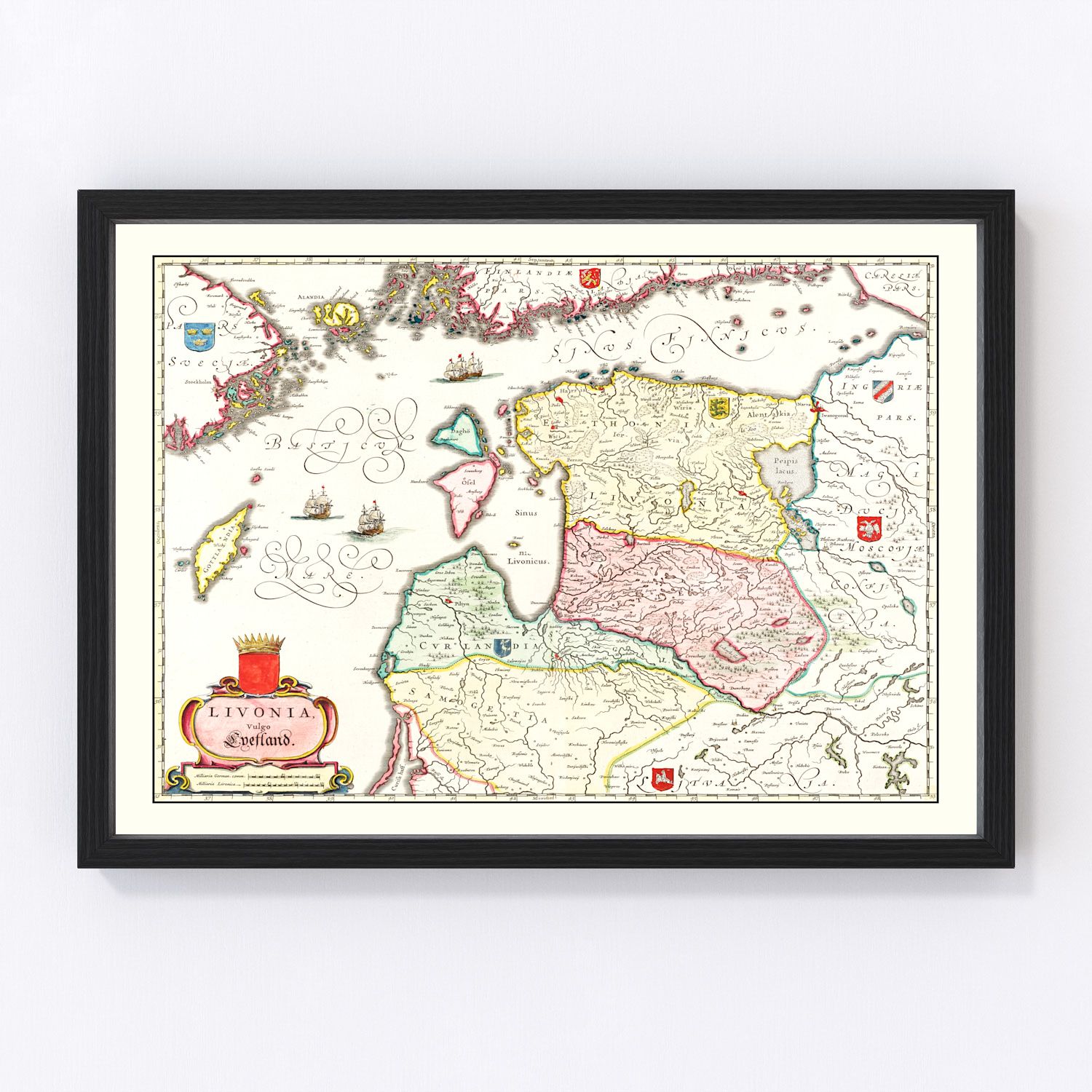 Vintage map of Estonia, Latvia and Lithuania, 1665