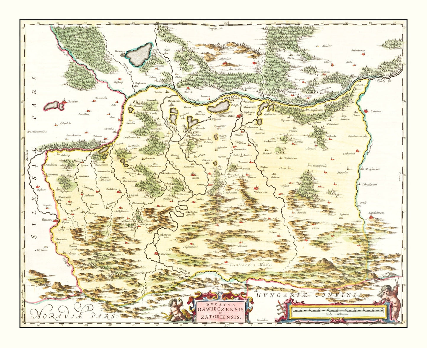 Vintage Map of Southwestern Poland, 1665