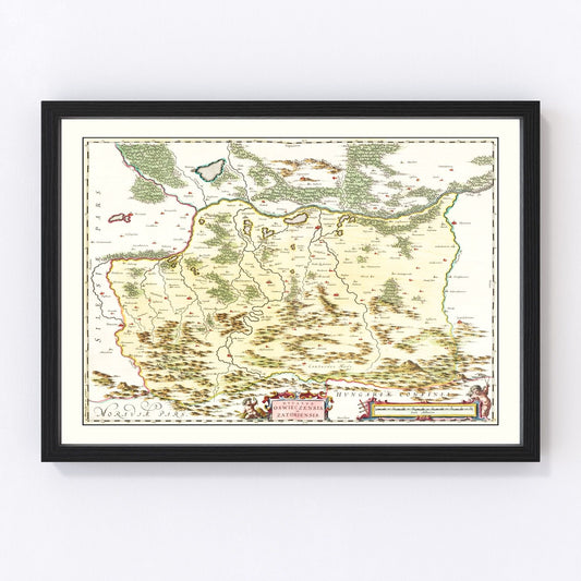 vintage map of southwestern Poland, 1665