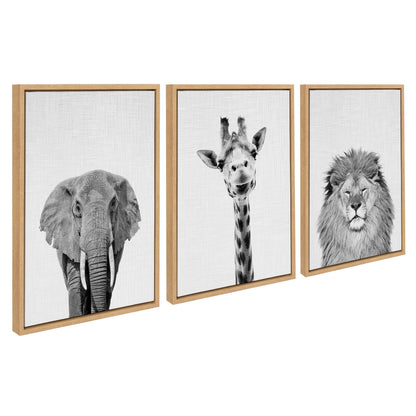 Sylvie Elephant Giraffe and Lion Framed Canvas by Simon Te of Tai Prints