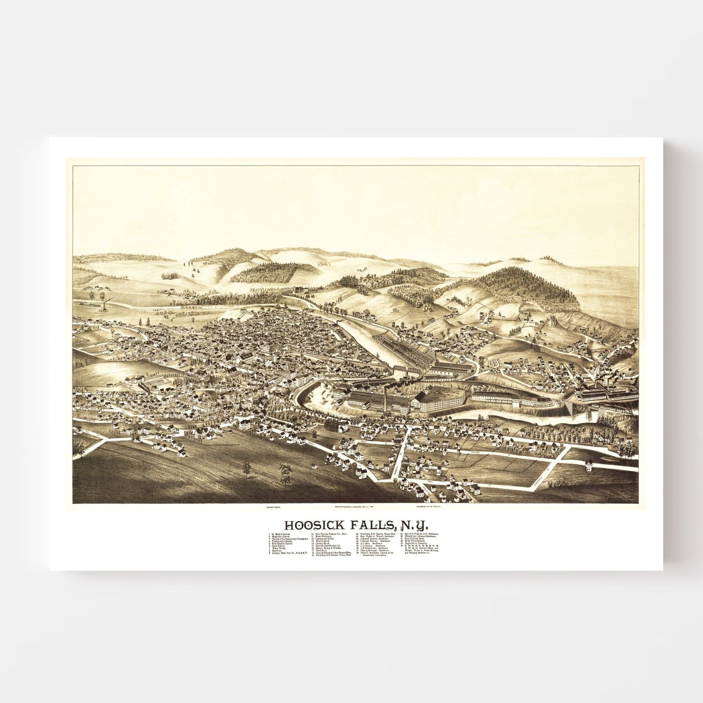 Vintage Map of Hoosick Falls, Rensselaer County, New York, 1889