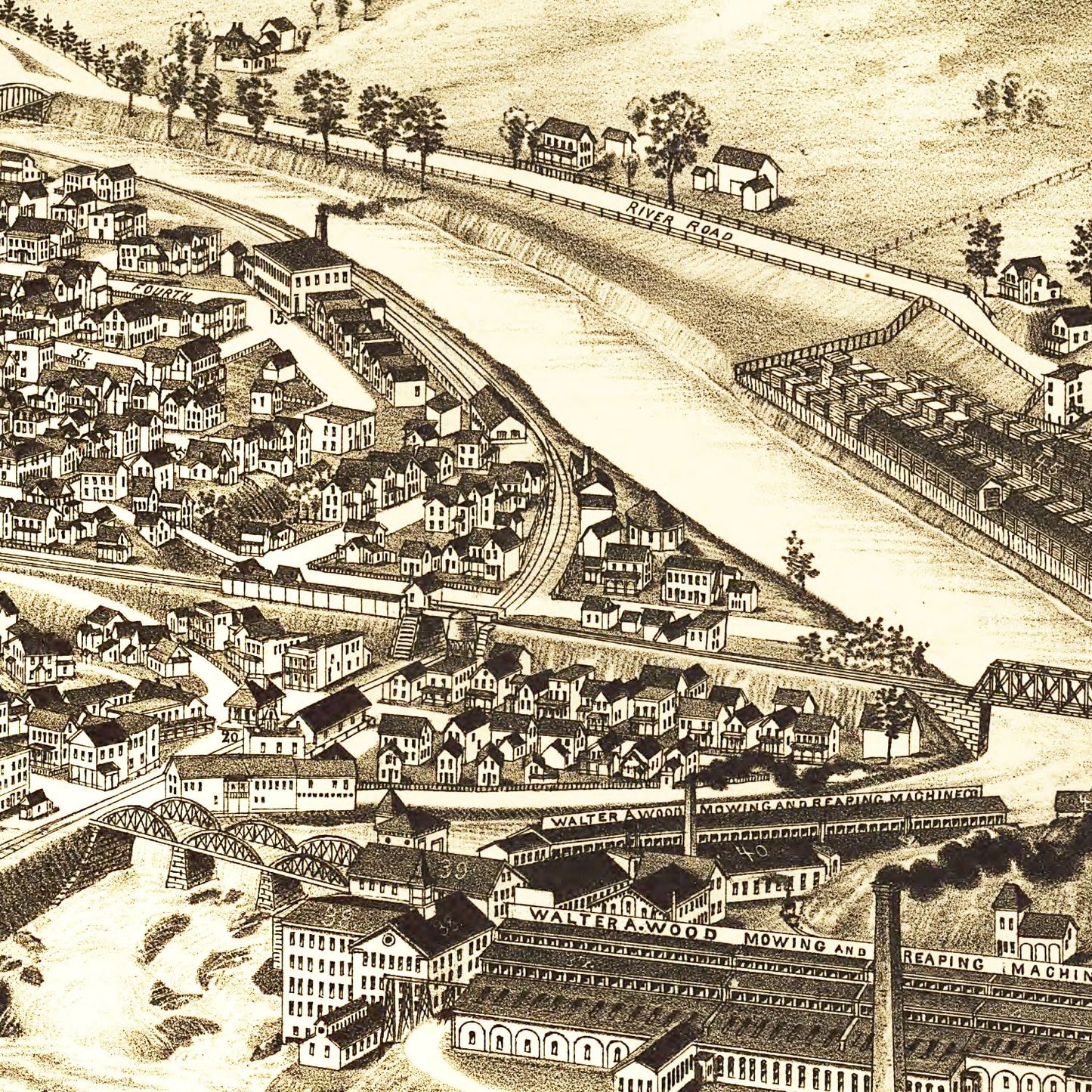 Vintage Map of Hoosick Falls, Rensselaer County, New York, 1889