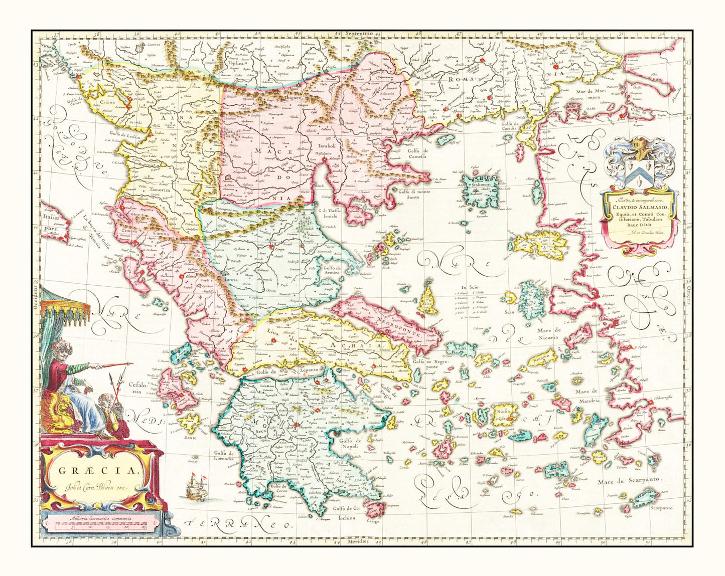 Vintage Map of Greece, 1665