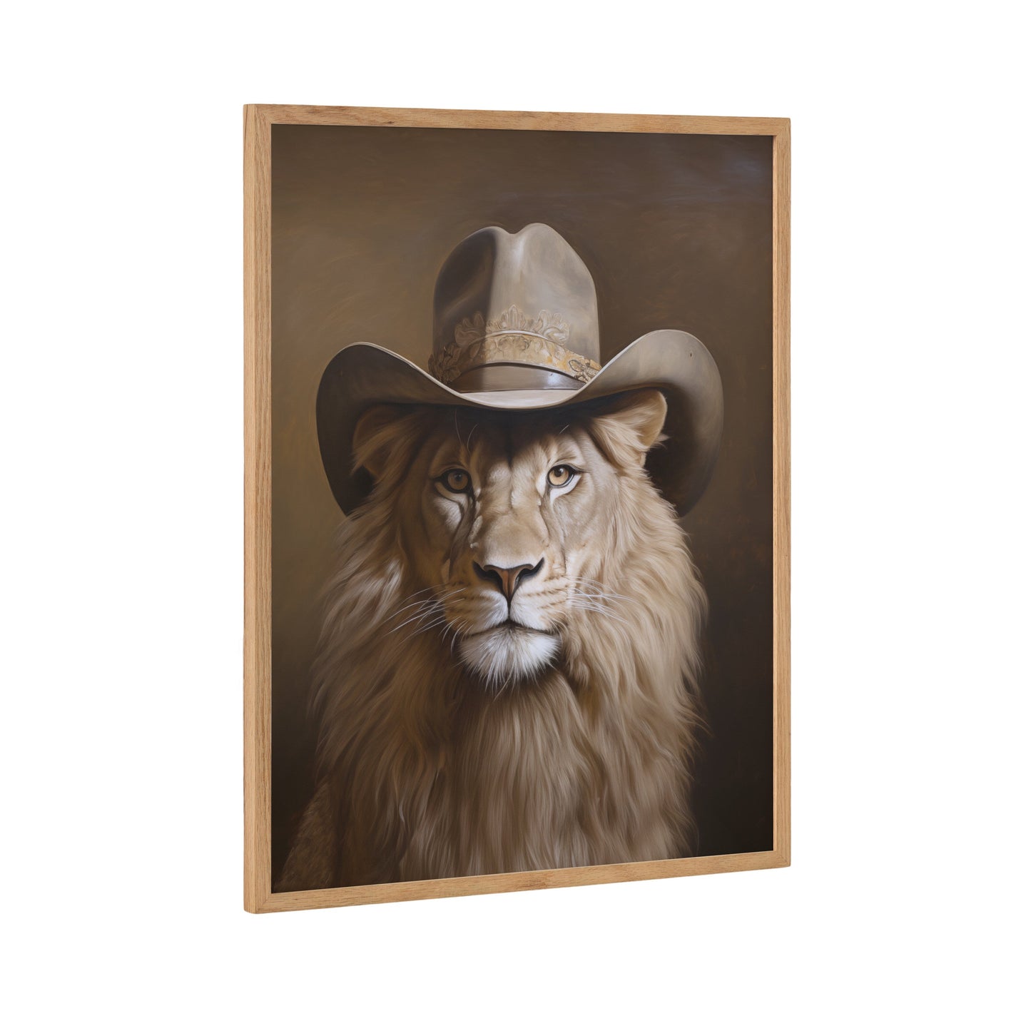 Lion Wearing a Western Cowboy Hat Framed Wall Art Print