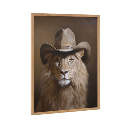 Lion Wearing a Western Cowboy Hat Framed Wall Art Print