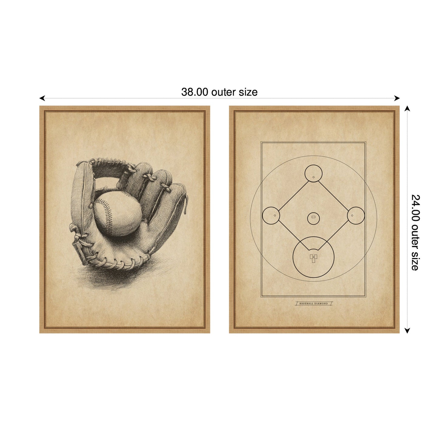Vintage Baseball 2 Piece Framed Canvas Wall Art Set by The Creative Bunch Studio