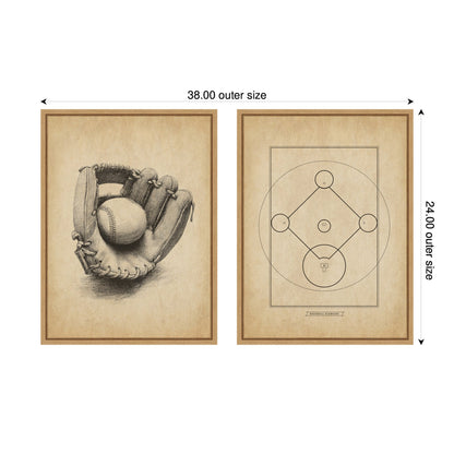 Vintage Baseball 2 Piece Framed Canvas Set