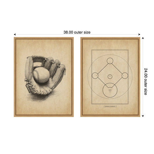 Vintage Baseball 2 Piece Framed Canvas Wall Art Set by The Creative Bunch Studio