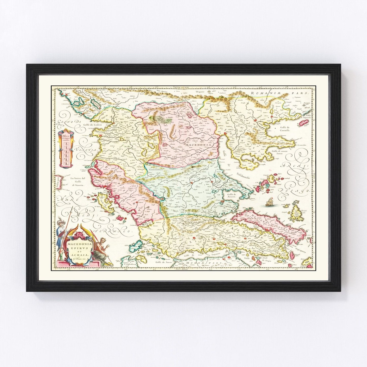 vintage map of Macedonia and Greece, 1665