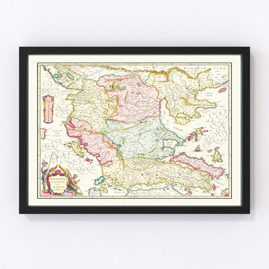 vintage map of Macedonia and Greece, 1665