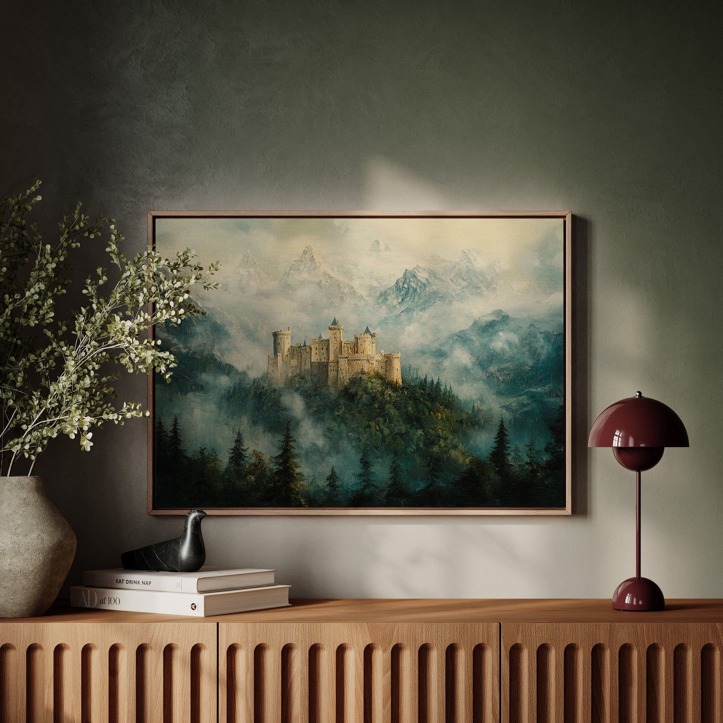Misty Mountain Castle Fantasy Landscape Wall Art Print