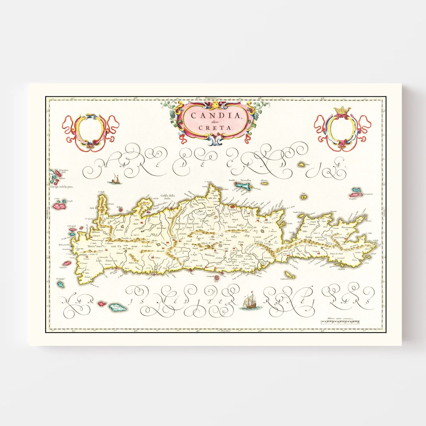 Vintage Map of Crete, Greece 1665