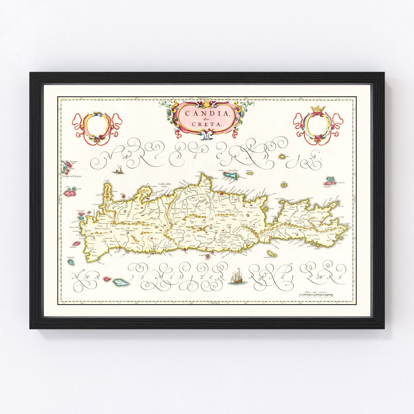 vintage map of Crete, Greece, 1665