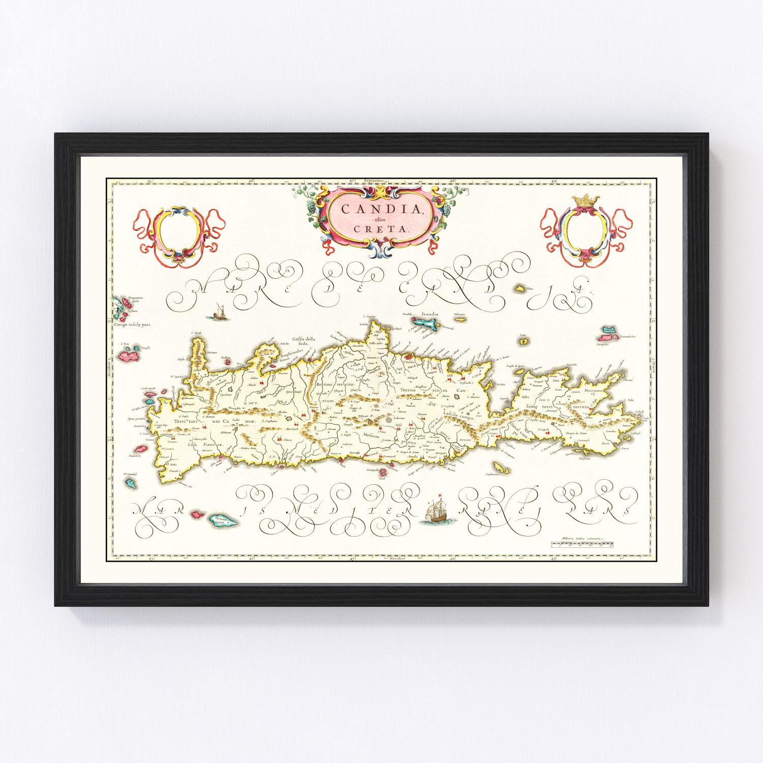 vintage map of Crete, Greece, 1665