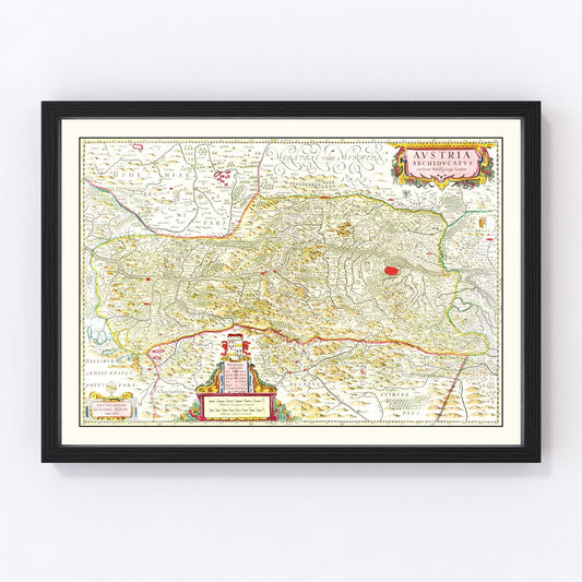 Vintage Baroque map of Austria, Habsburg lands, 1665