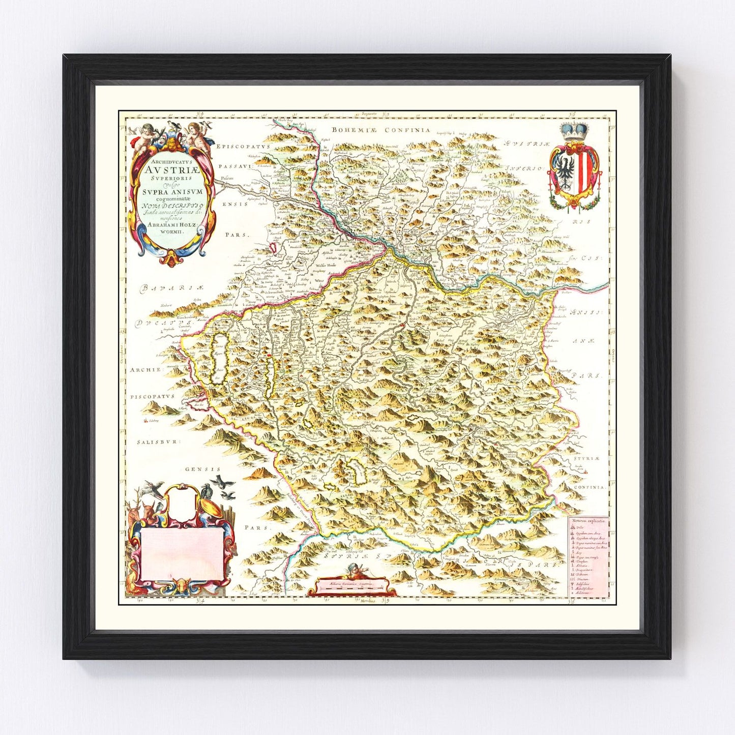 Vintage Baroque bird's-eye map of Austria Habsburg Alps, 1665