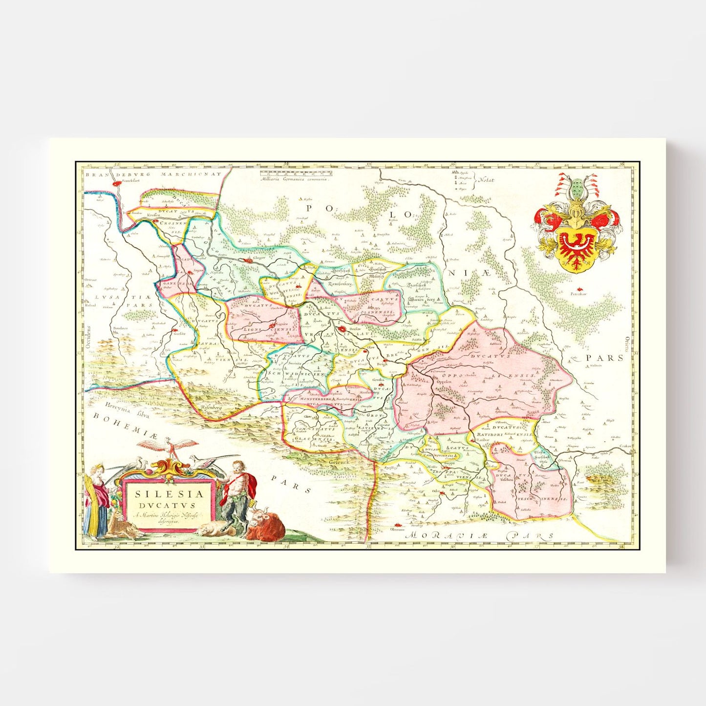 Vintage Map of Silesia, Germany, 1665