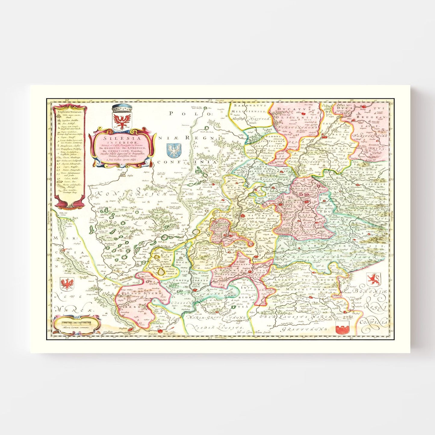 Vintage Map of Lower Silesia, Germany, 1665