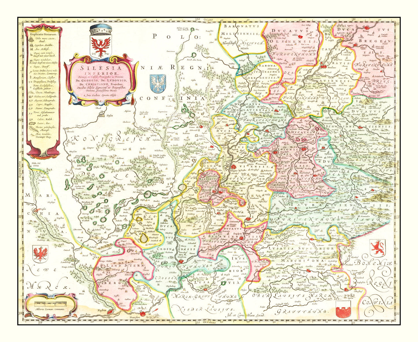 Vintage Map of Lower Silesia, Germany, 1665