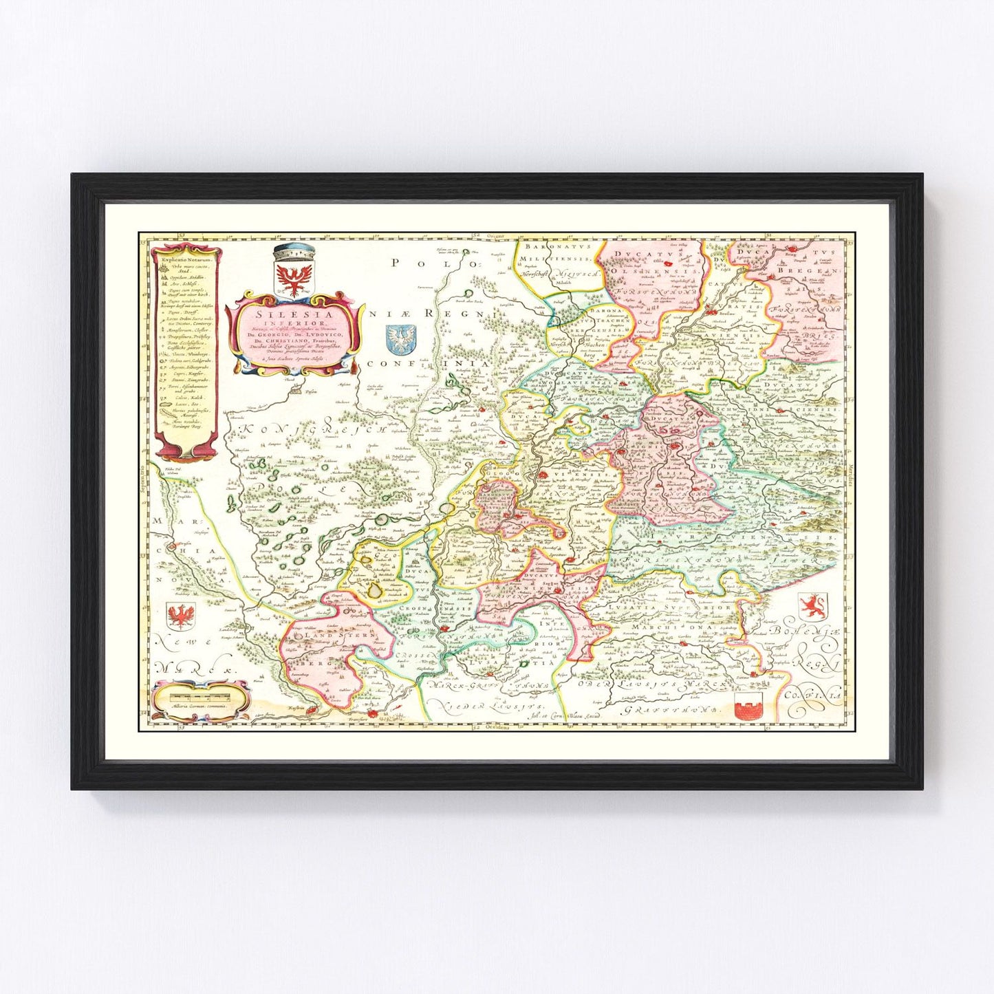 Vintage map of Lower Silesia, Germany, 1665