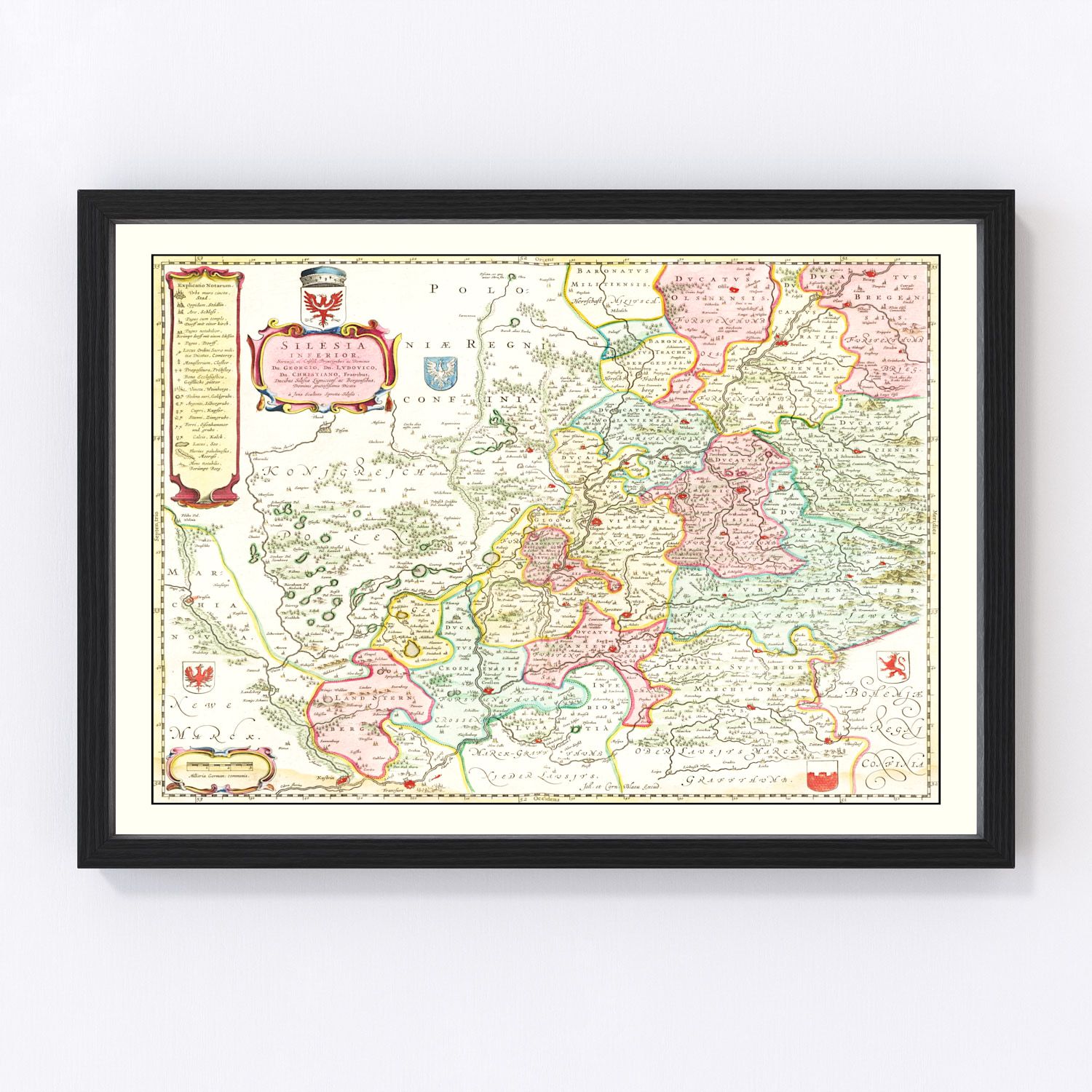 Vintage map of Lower Silesia, Germany, 1665