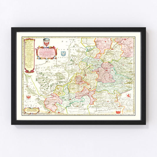 Vintage map of Lower Silesia, Germany, 1665