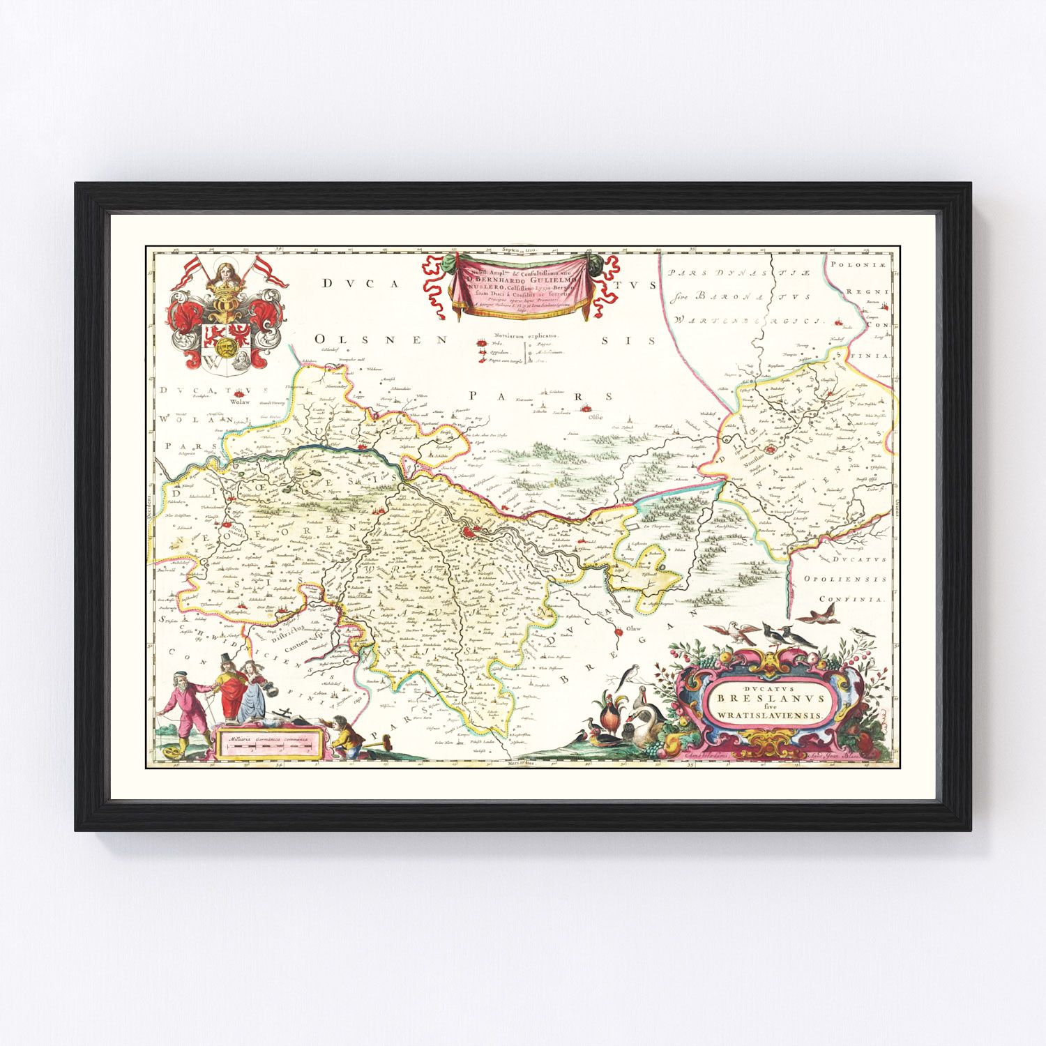 Vintage map of Breslau (Wroclaw), Poland, 1665, Silesian capital restored print
