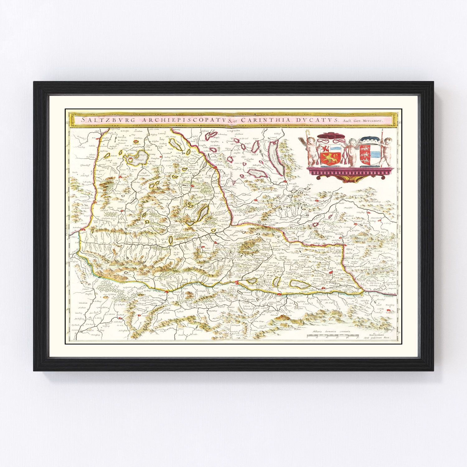 Vintage map of Western Austria, 1665 - Tyrol and Alpine region restored print