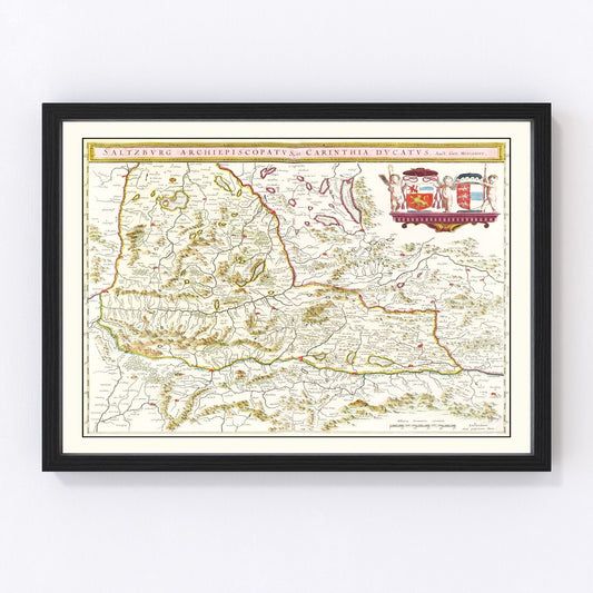 Vintage map of Western Austria, 1665 - Tyrol and Alpine region restored print