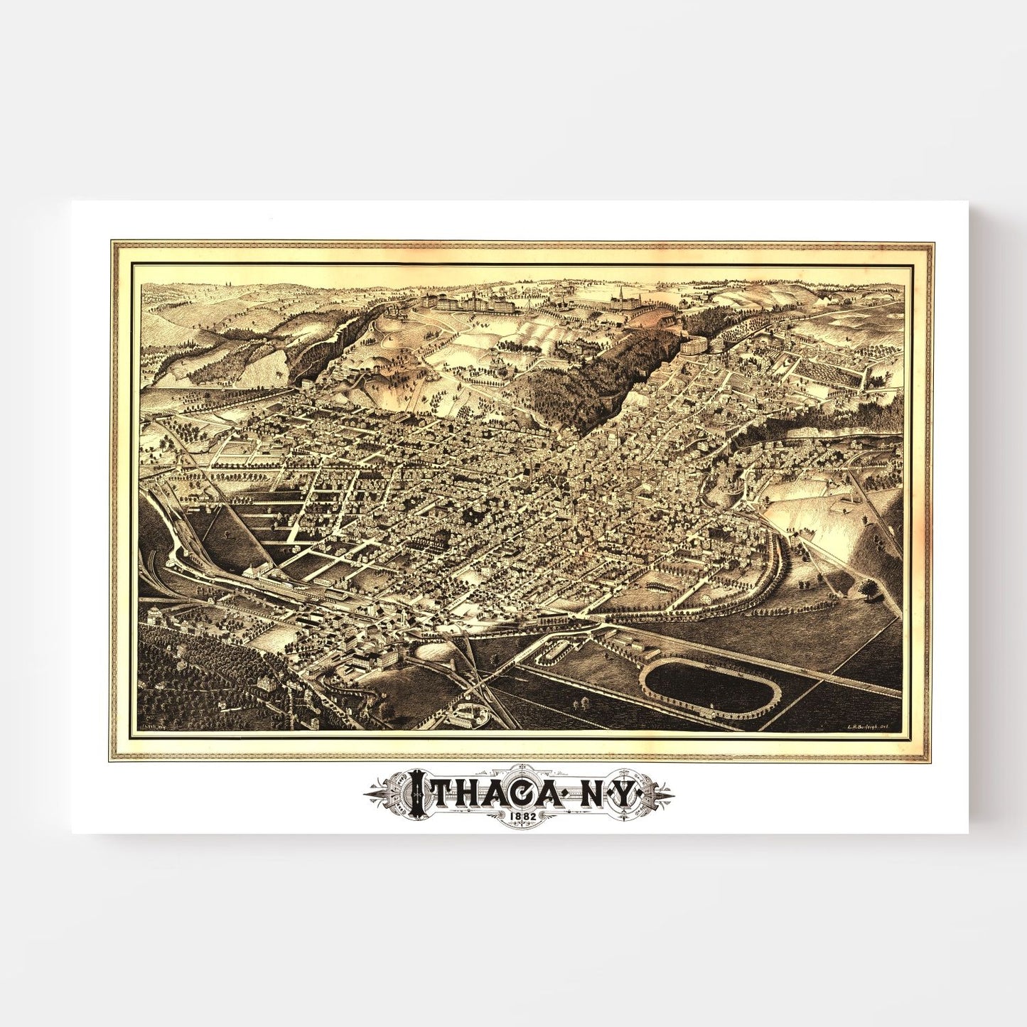 Vintage Map of Ithaca, Tompkins County, New York, 1882