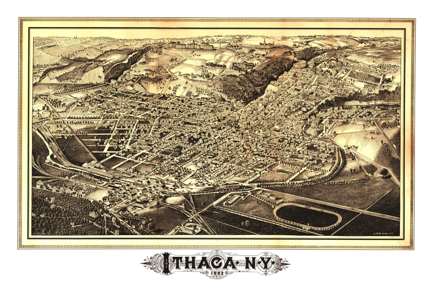 Vintage Map of Ithaca, Tompkins County, New York, 1882