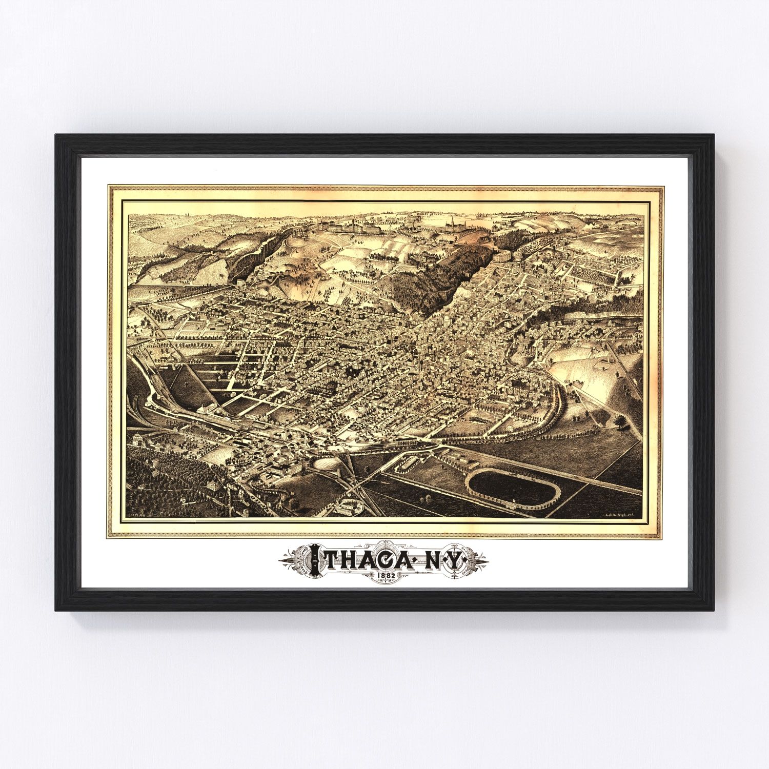 Vintage map of Ithaca, Tompkins County, New York, 1882