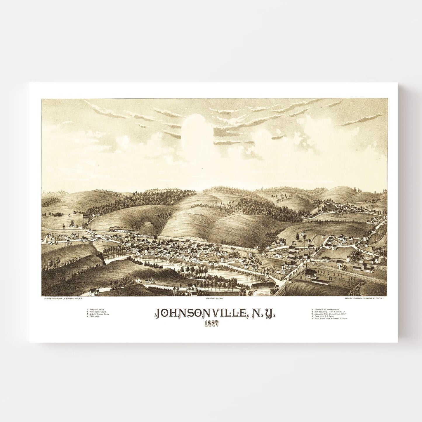 Vintage Map of Johnsonville, New York, 1887