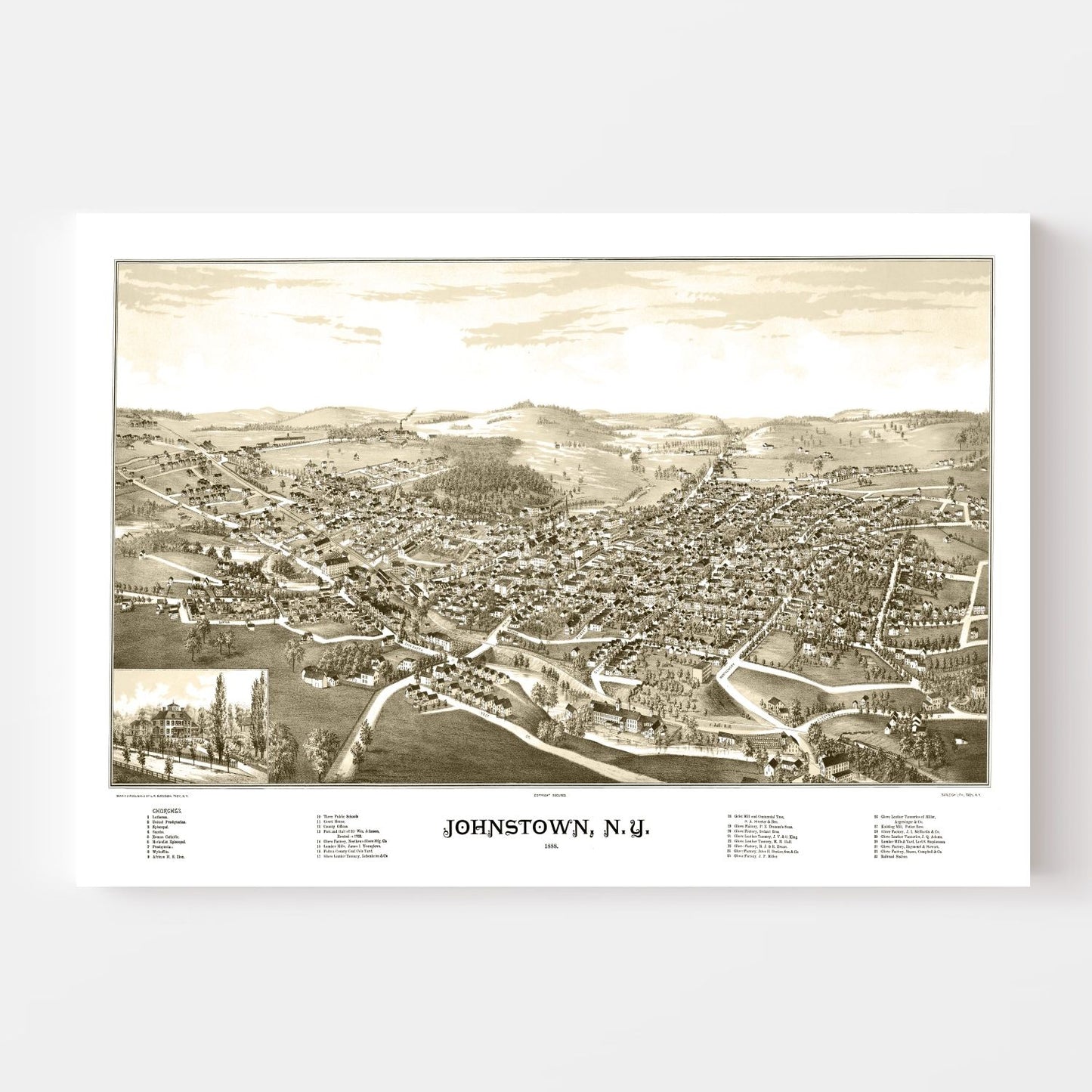 Vintage Map of Johnstown, New York, 1888