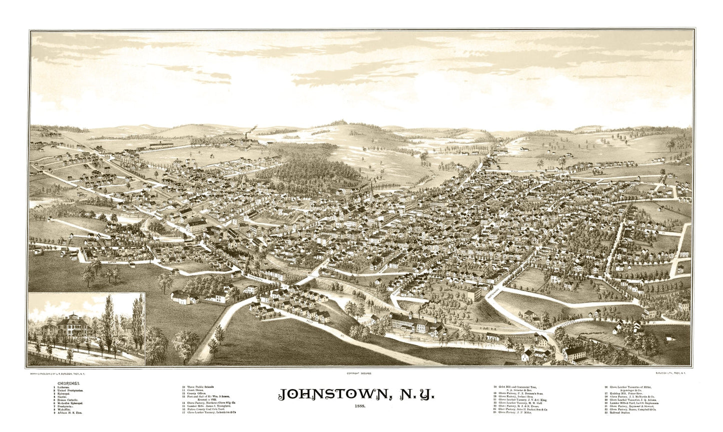 Vintage Map of Johnstown, New York, 1888