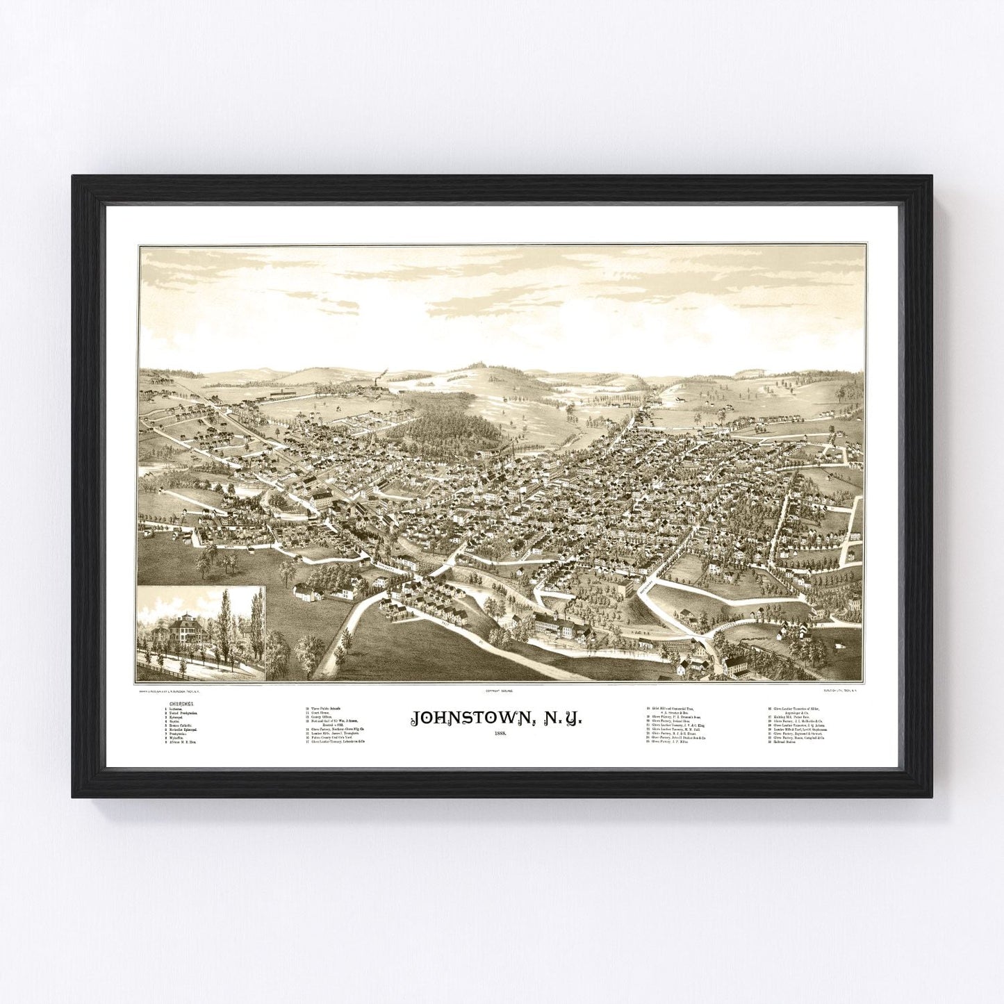 Vintage map of Johnstown, New York, 1888