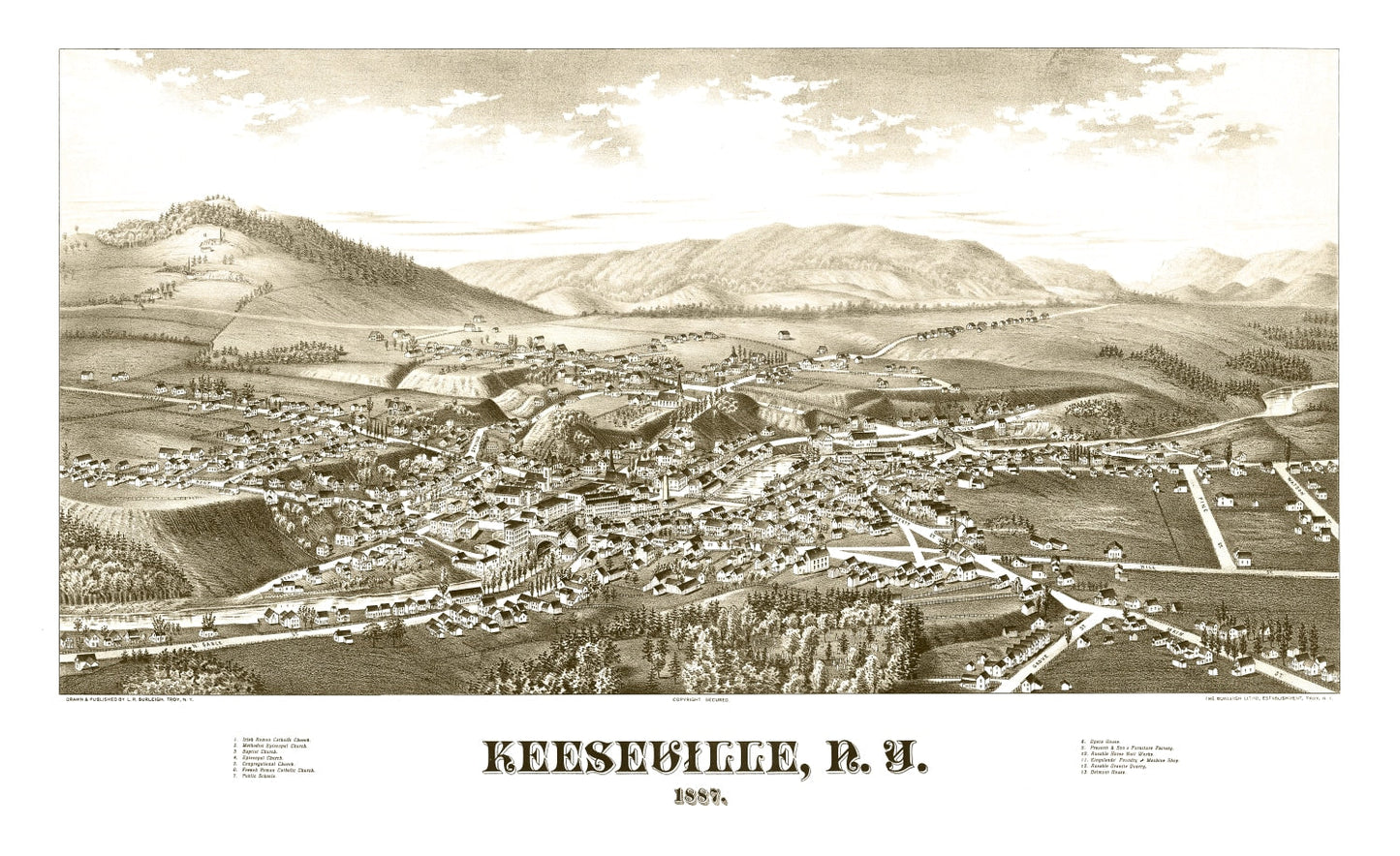 Vintage Map of Keeseville, New York, 1887