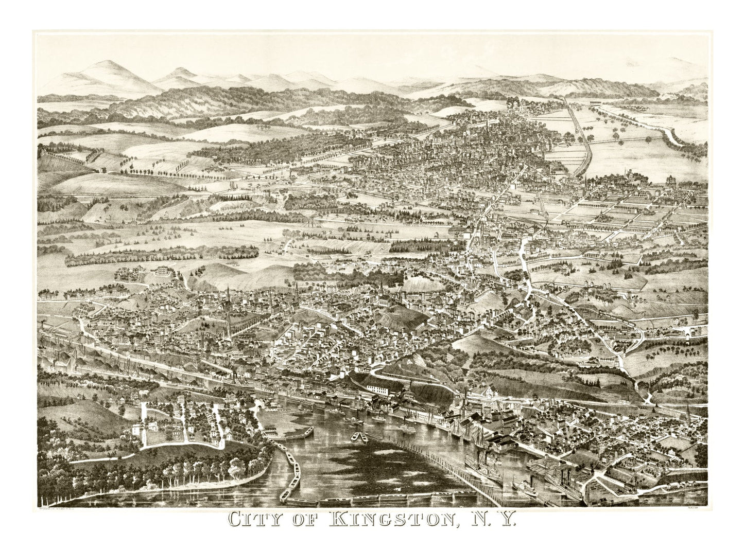 Vintage Map of Kingston, New York, 1875