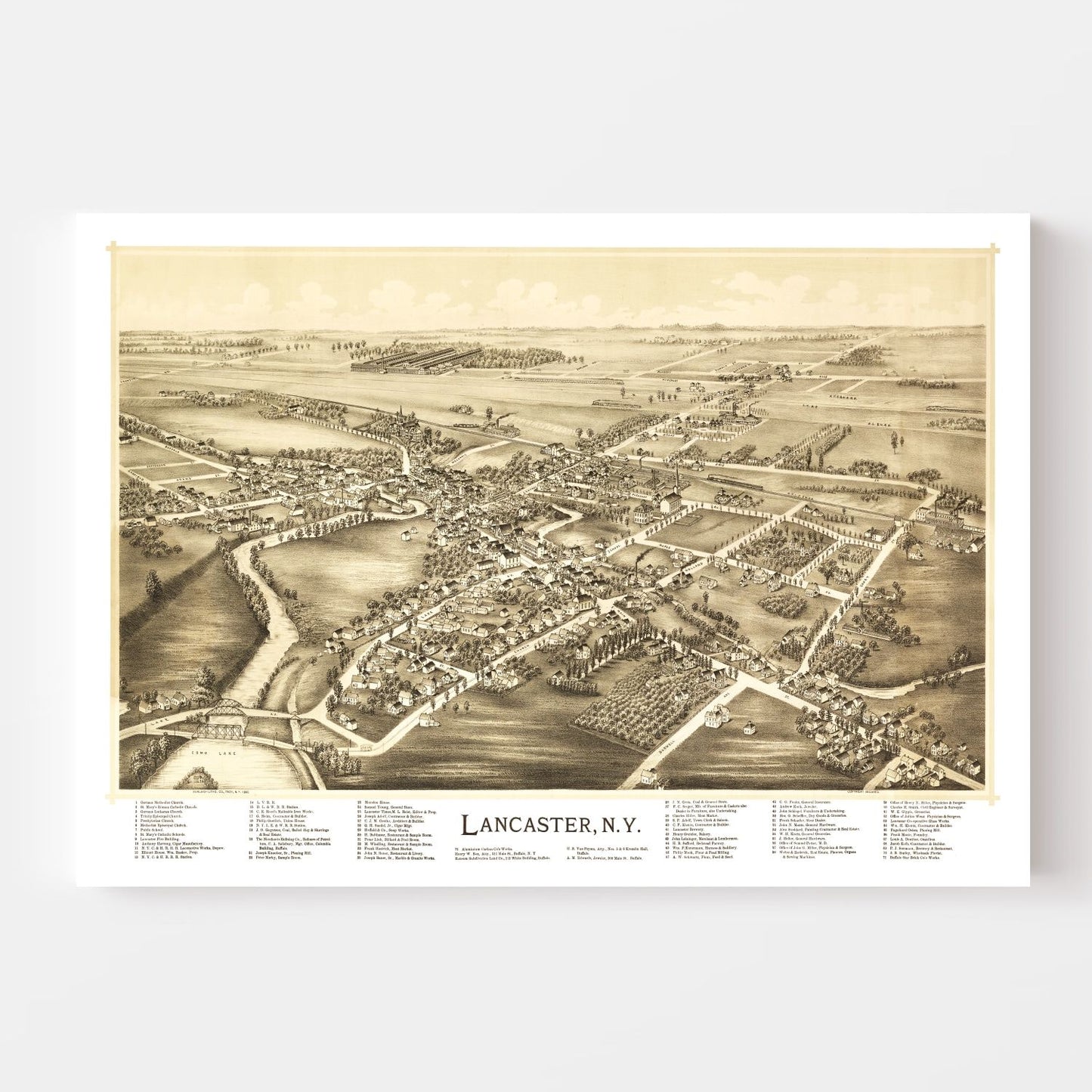 Vintage Map of Lancaster, New York, 1892