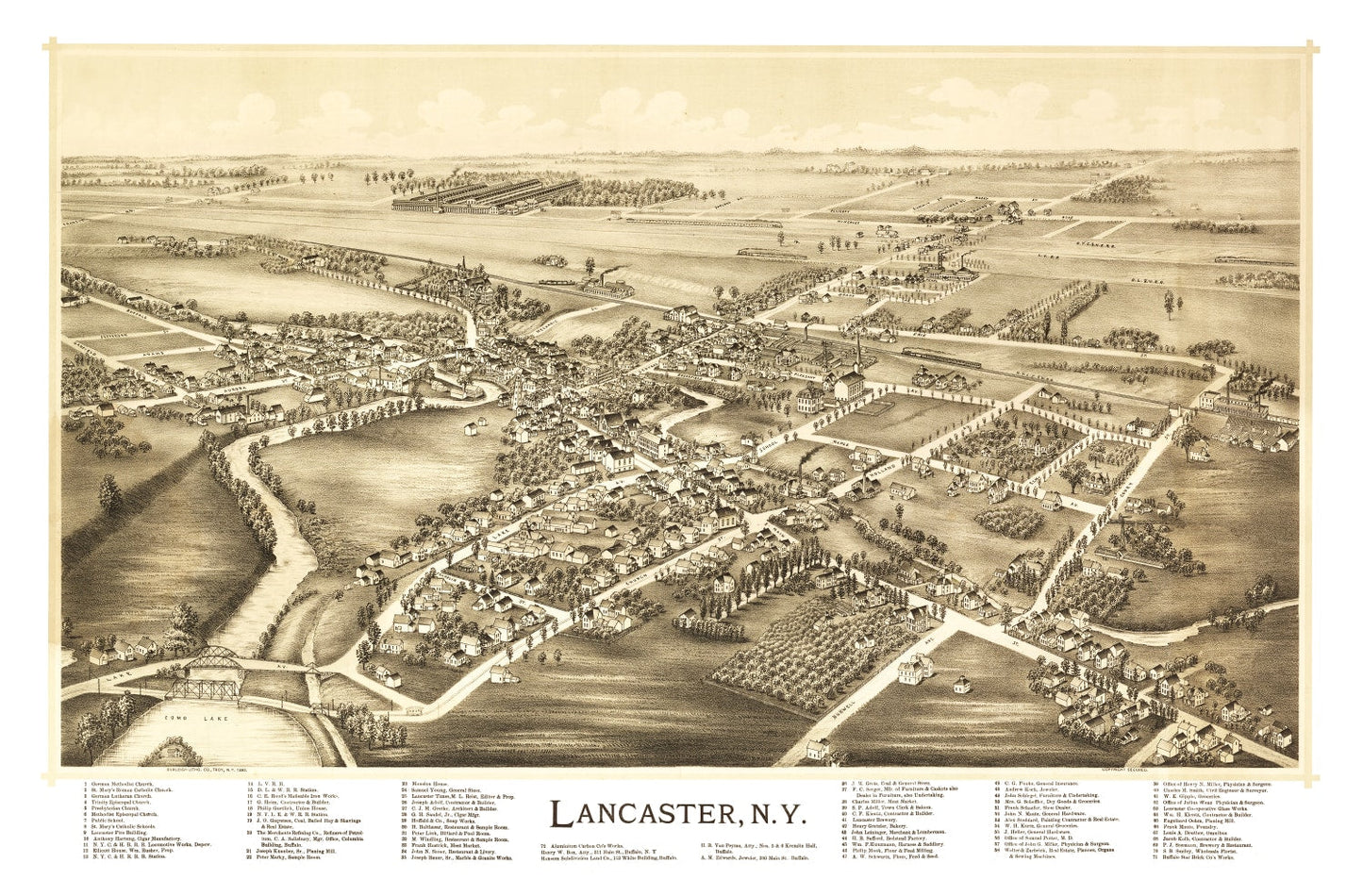 Vintage Map of Lancaster, New York, 1892