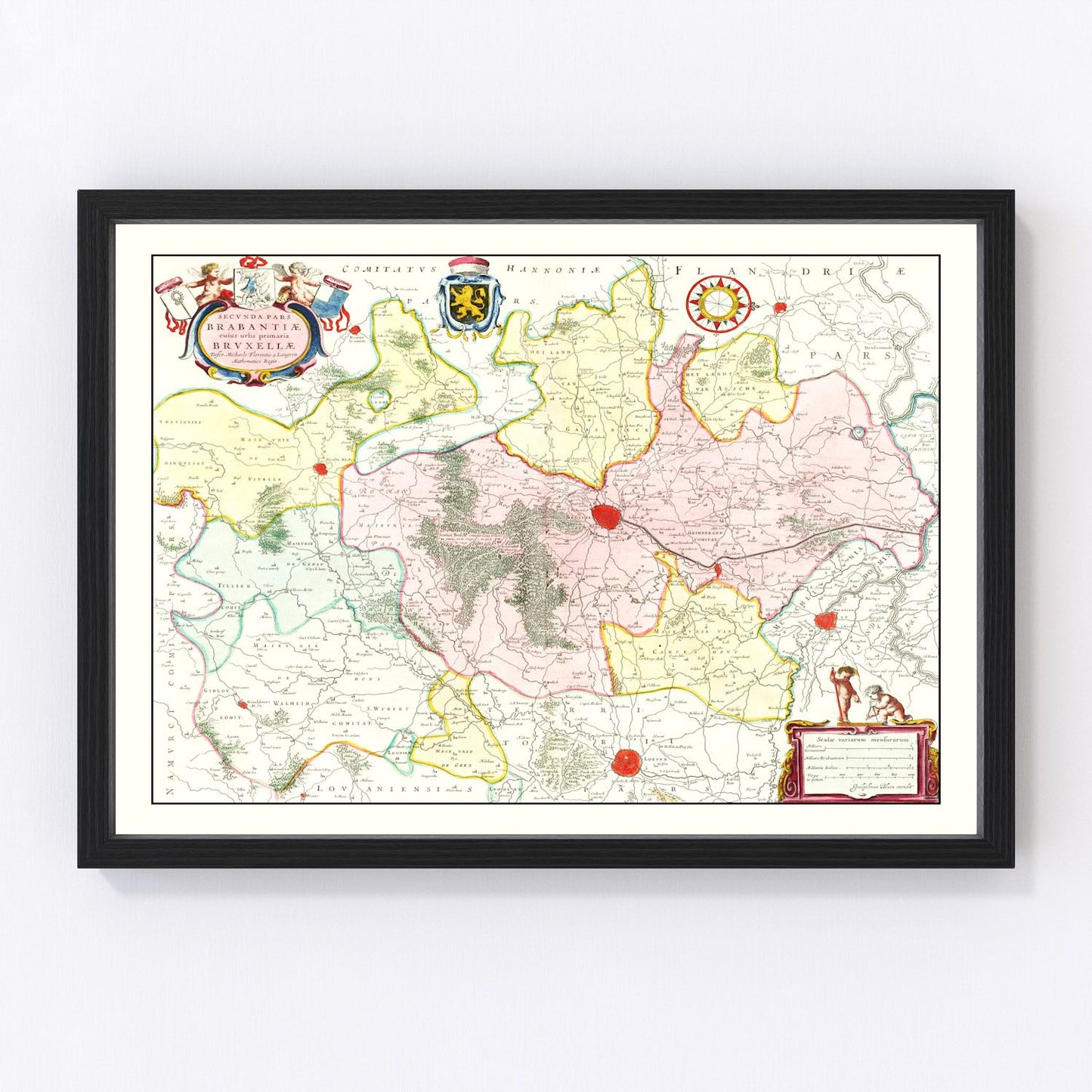 vintage map of Brabant Belgium, 1665, restored print wall art
