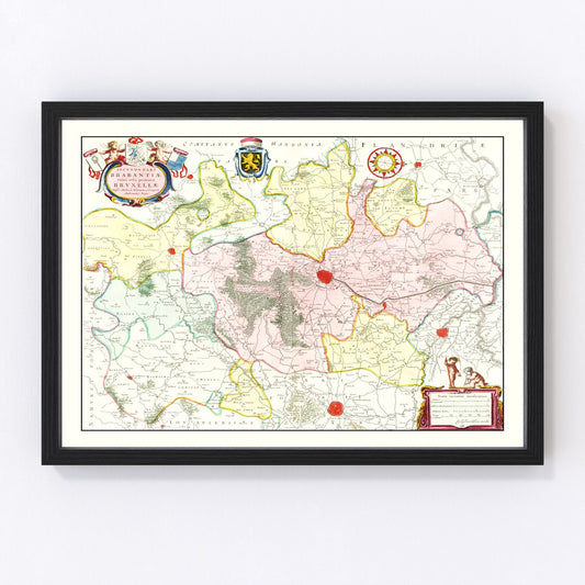 vintage map of Brabant Belgium, 1665, restored print wall art