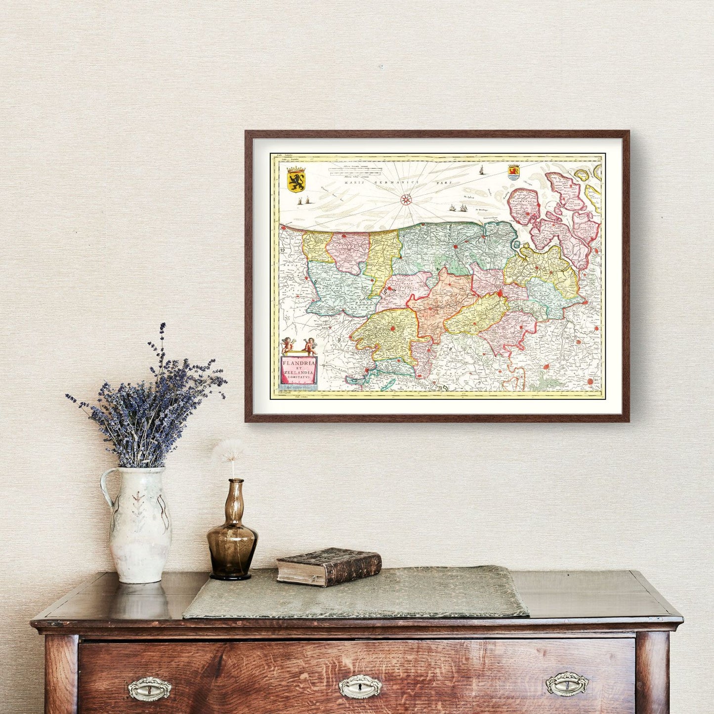 Vintage Map of Flanders & Zeeland, Belgium 1665
